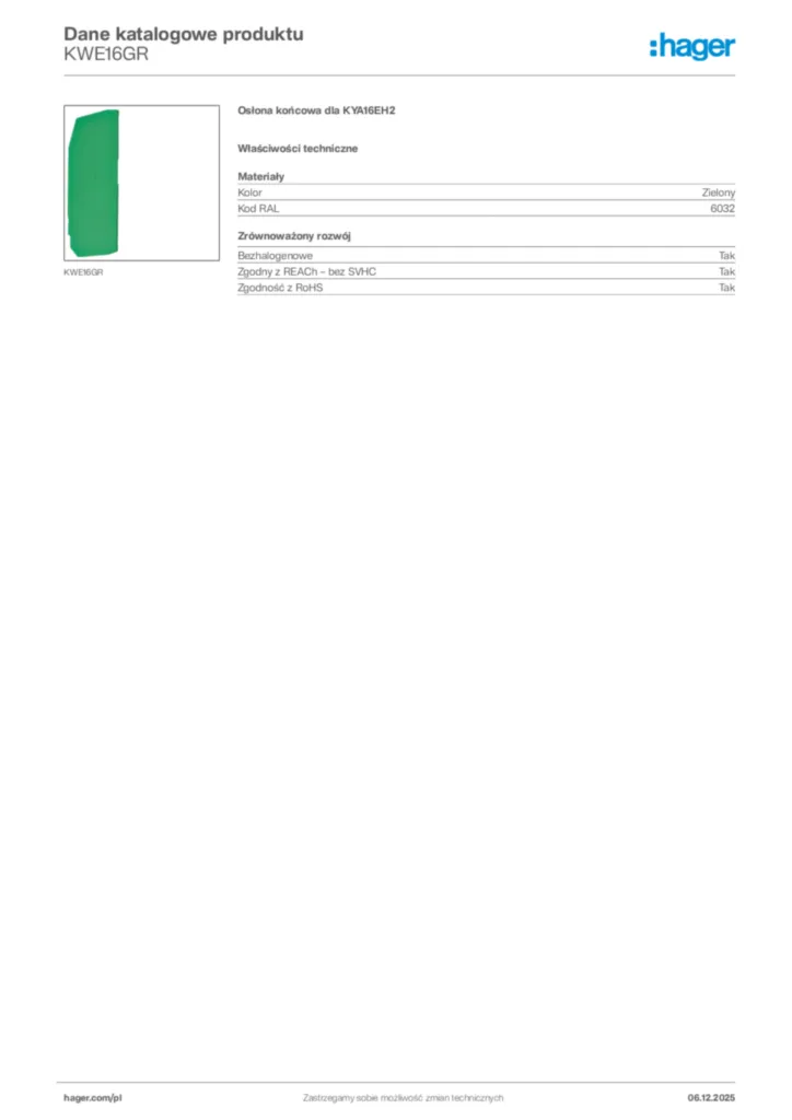 Zdjęcie Hager Karta katalogowa KWE16GR | Hager Polska