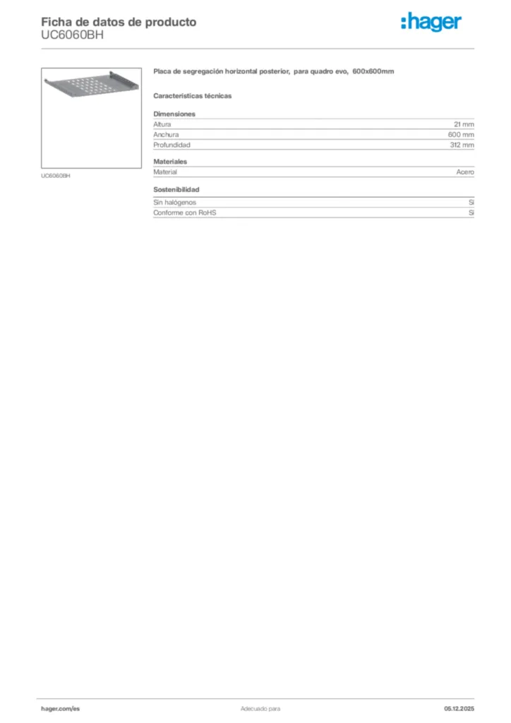 Imagen Hager Ficha de datos de producto UC6060BH | Hager España