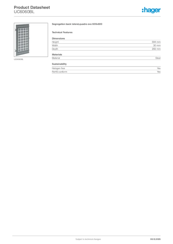 Image Hager Product data sheet UC6060BL  | Hager Africa