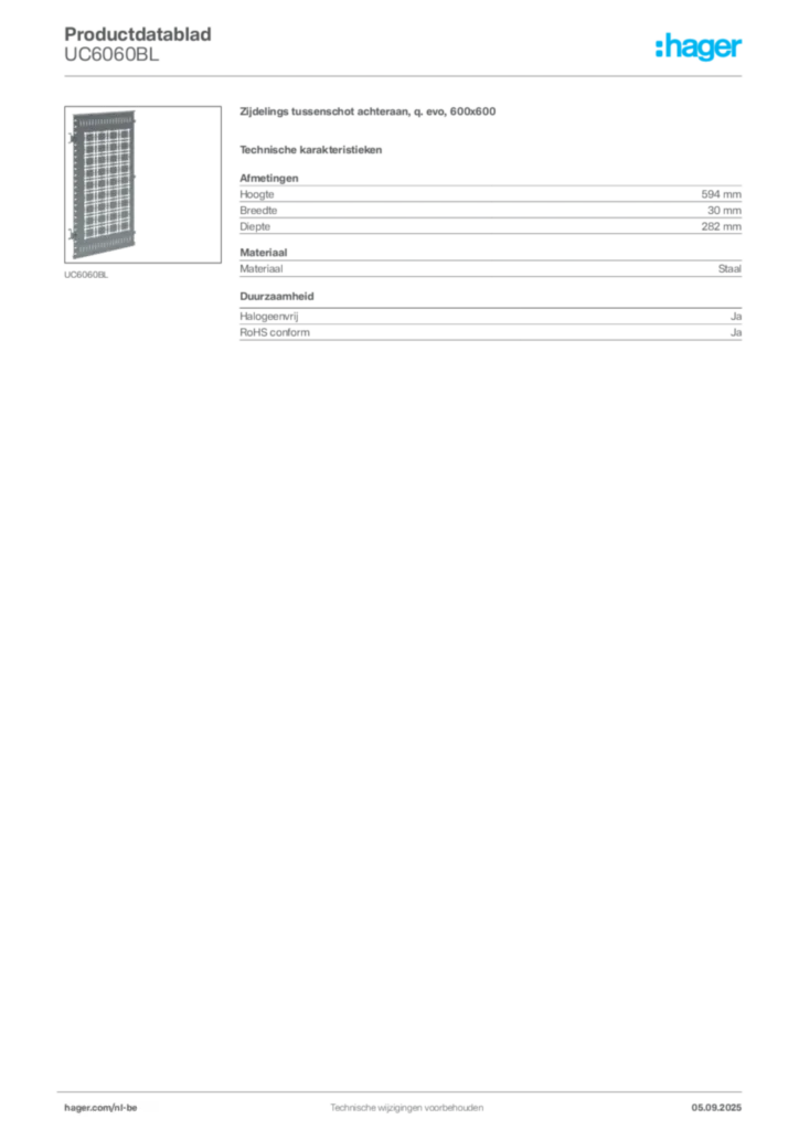 Afbeelding Hager Productdatablad UC6060BL | Hager Belgium