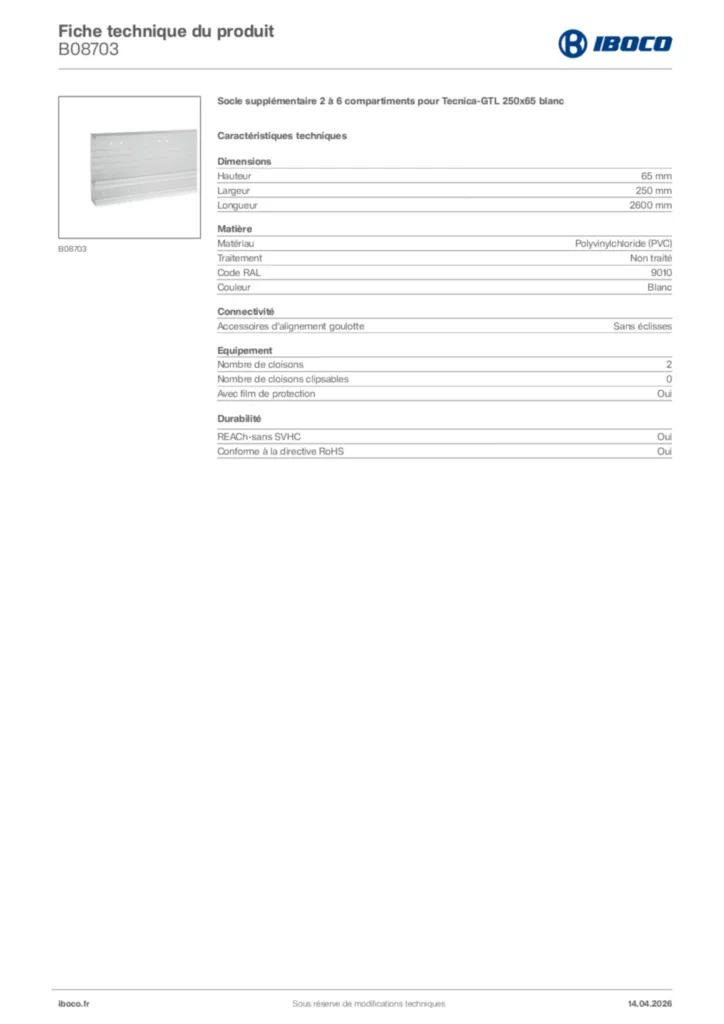 Image Iboco Fiche technique du produit B08703 | Hager France