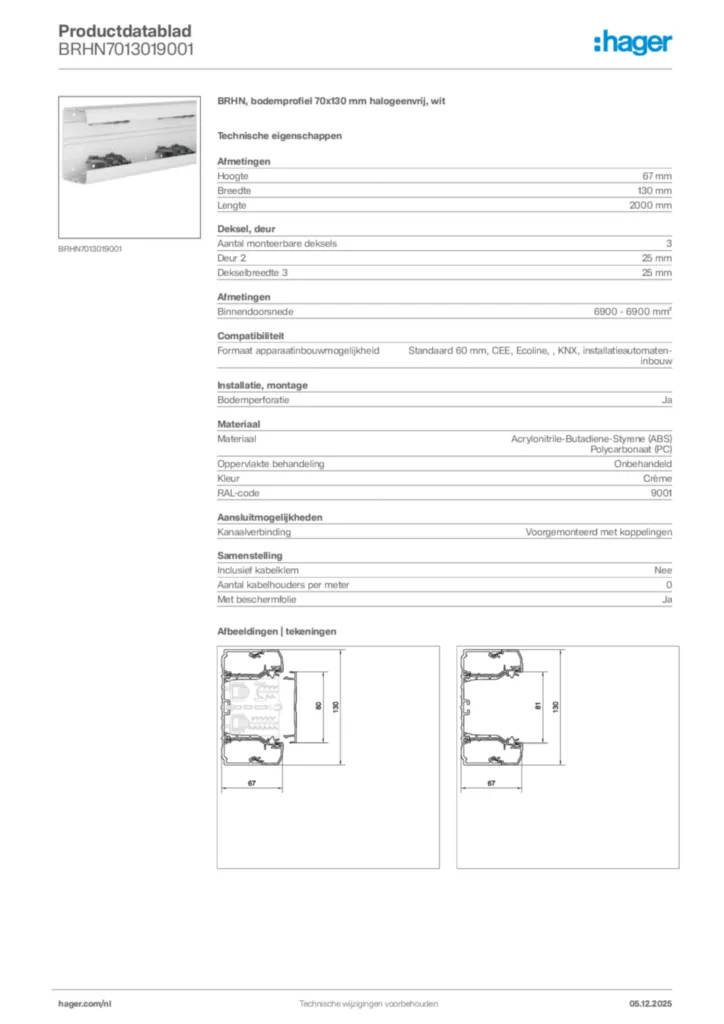 Afbeelding Hager Productdatablad BRHN7013019001 | Hager Nederland