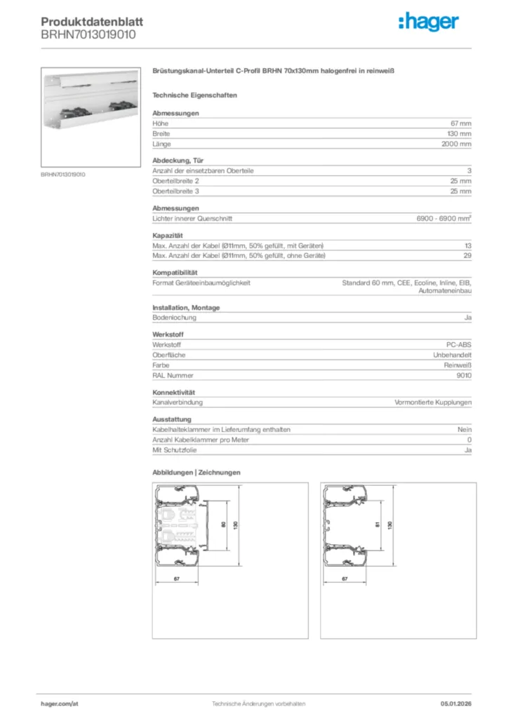 Bild Hager Produktdatenblatt BRHN7013019010 | Hager Deutschland