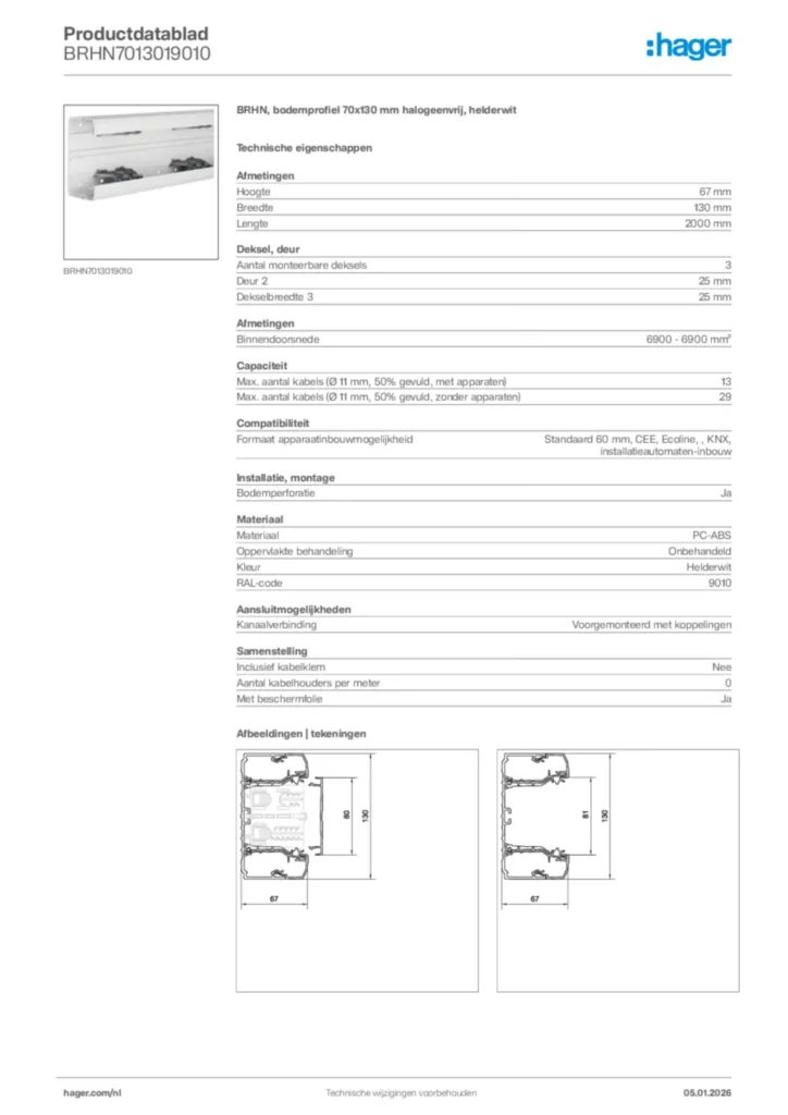 Afbeelding Hager Productdatablad BRHN7013019010 | Hager Nederland