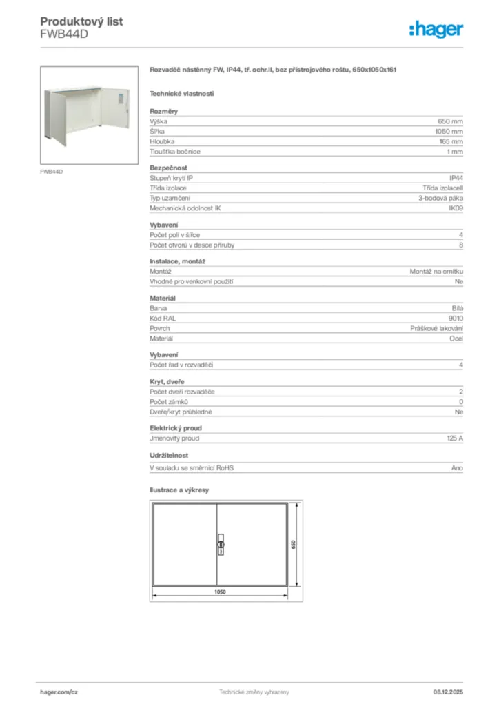 Obrázek Hager Product data sheet FWB44D | Hager
