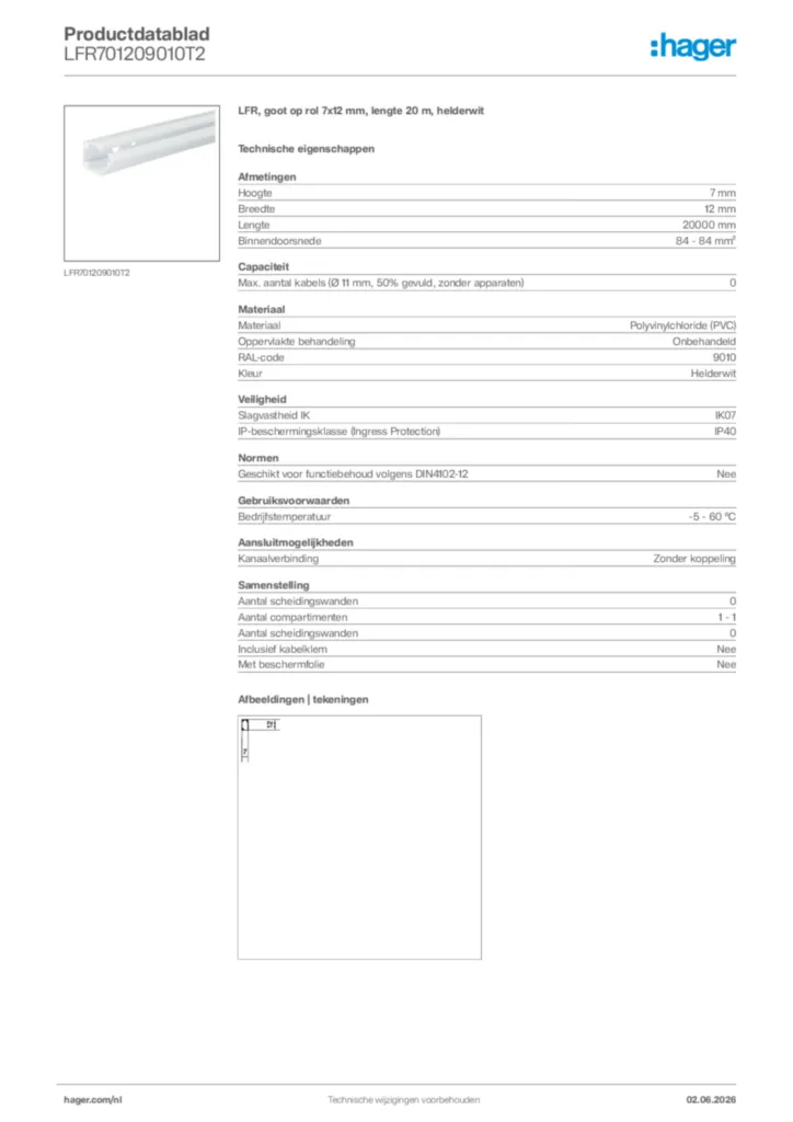 Afbeelding Hager Productdatablad LFR701209010T2 | Hager Nederland