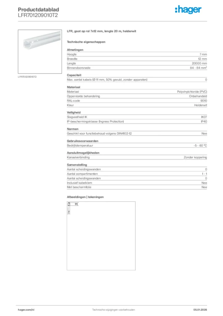 Afbeelding Hager Productdatablad LFR701209010T2 | Hager Nederland