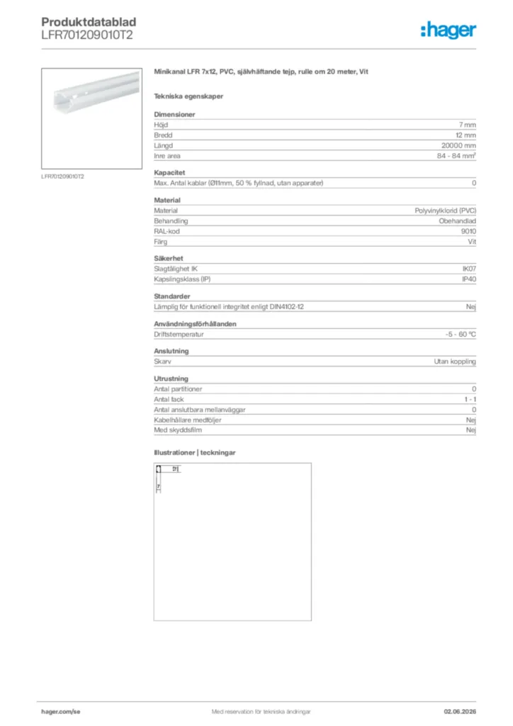 Bild Hager Produktdatablad LFR701209010T2 | Hager Sverige