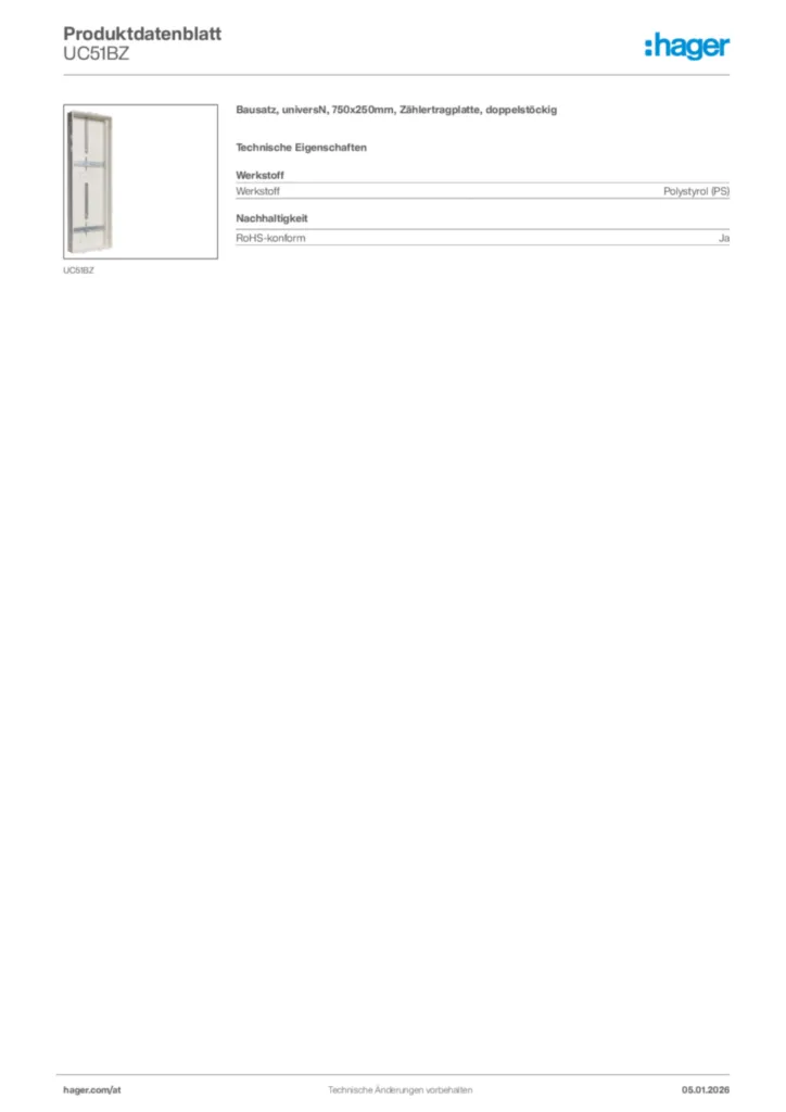 Bild Hager Produktdatenblatt UC51BZ | Hager Deutschland