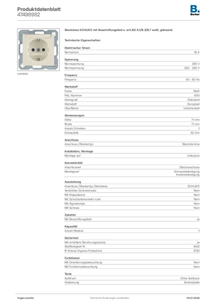 Bild Berker Produktdatenblatt 47498982 | Hager Deutschland