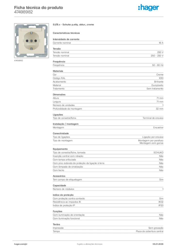 Imagem Hager Ficha técnica do produto 47498982 | Hager Portugal