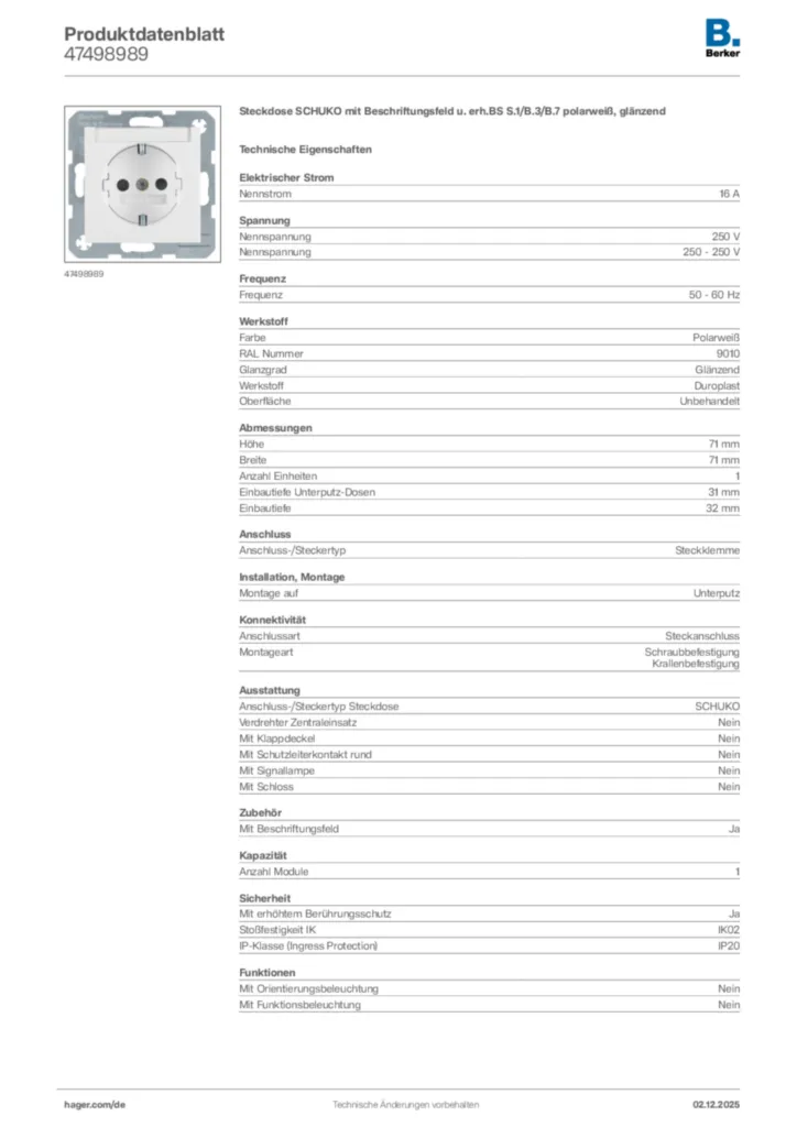 Bild Berker Produktdatenblatt 47498989 | Hager Deutschland