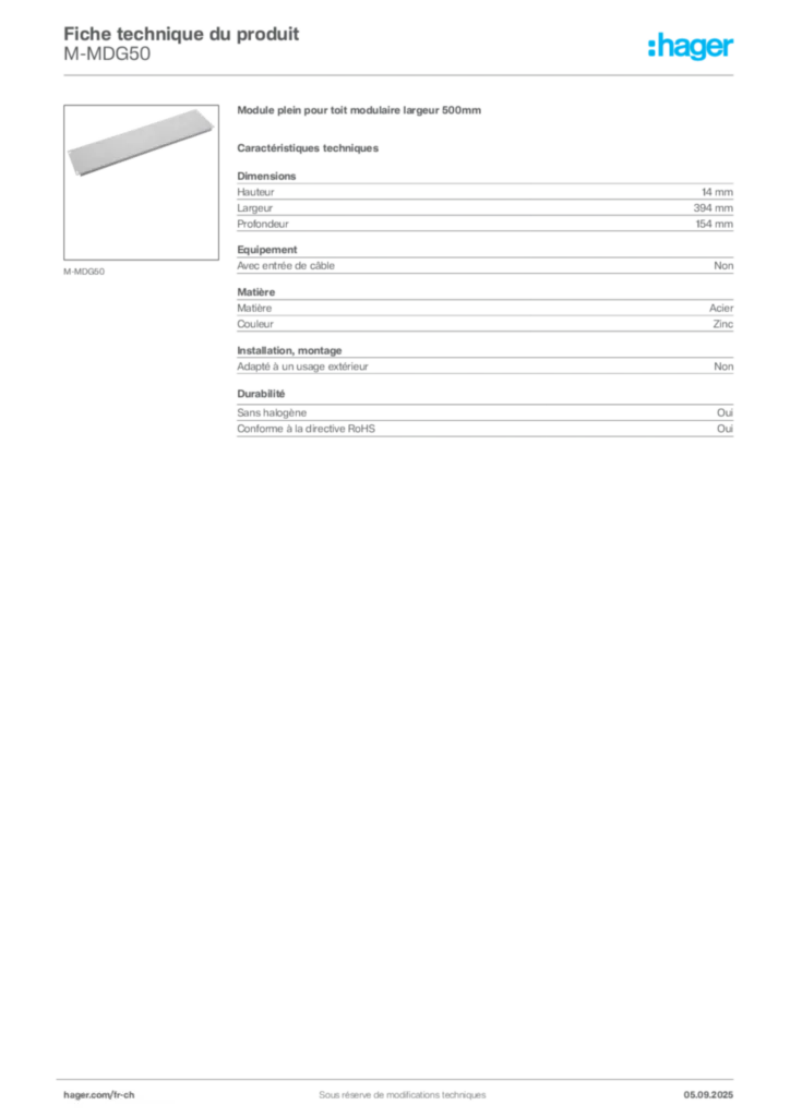 Image Hager Fiche technique du produit M-MDG50 | Hager Suisse