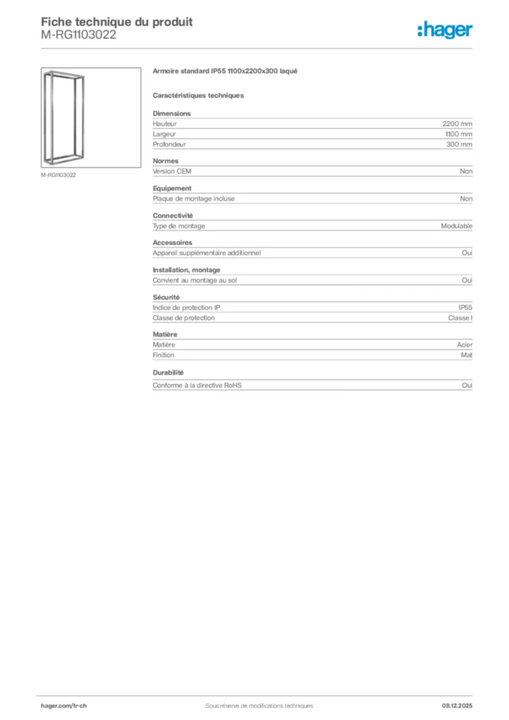 Image Hager Fiche technique du produit M-RG1103022 | Hager Suisse