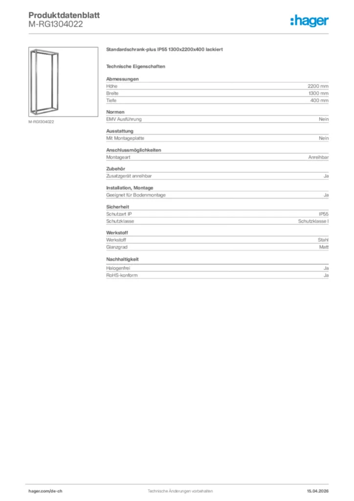 Bild Hager Produktdatenblatt M-RG1304022 | Hager Schweiz