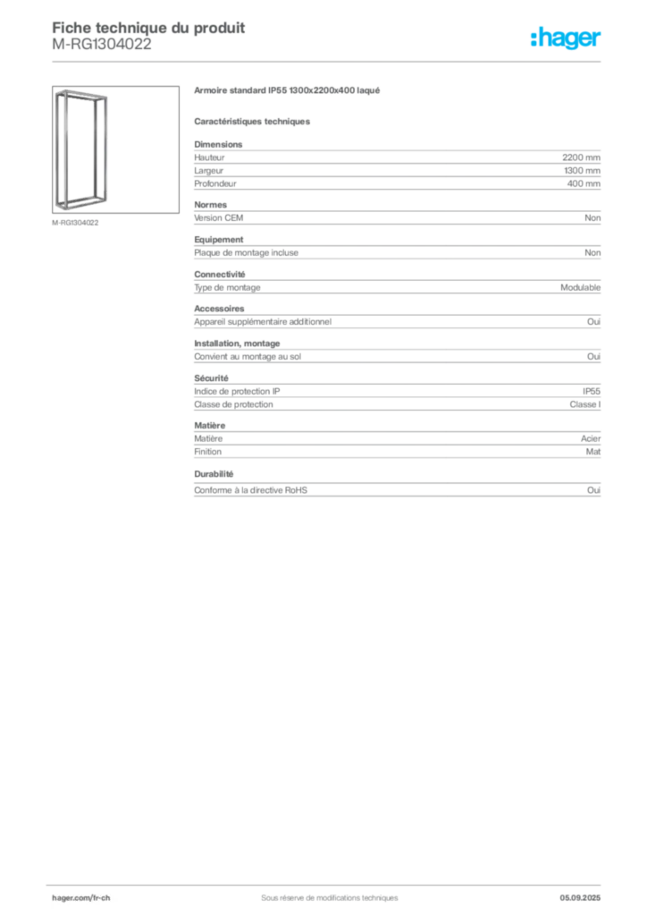 Image Hager Fiche technique du produit M-RG1304022 | Hager Suisse