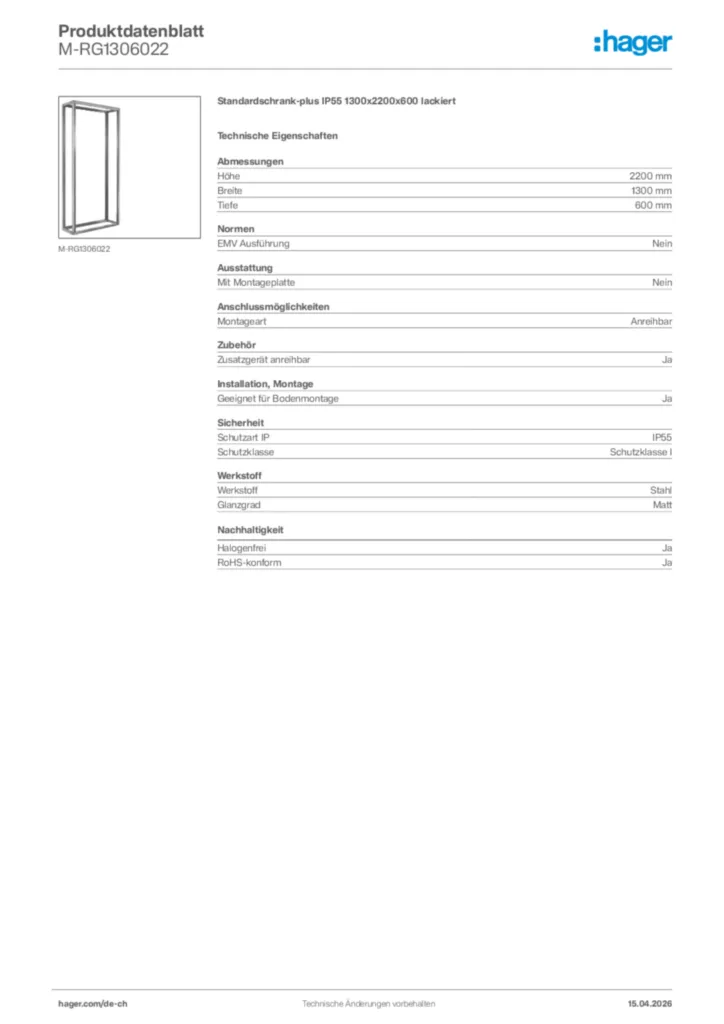 Bild Hager Produktdatenblatt M-RG1306022 | Hager Schweiz