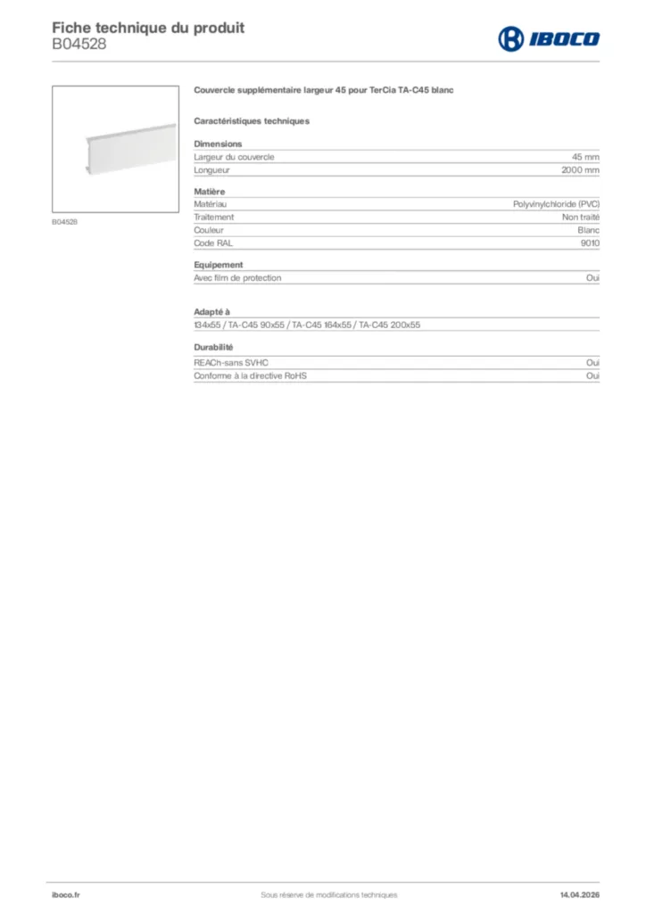 Image Iboco Fiche technique du produit B04528 | Hager France