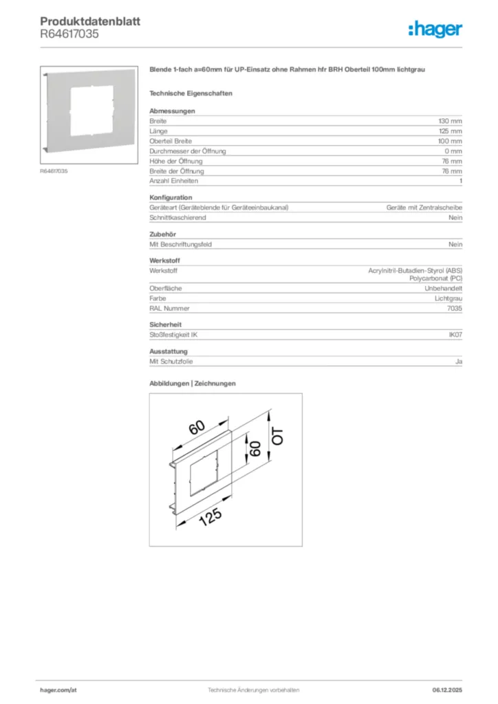 Bild Hager Produktdatenblatt R64617035 | Hager Deutschland
