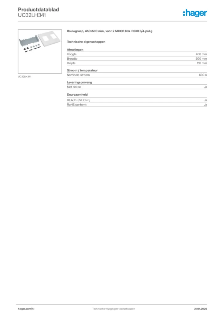 Afbeelding Hager Productdatablad UC32LH341 | Hager Nederland