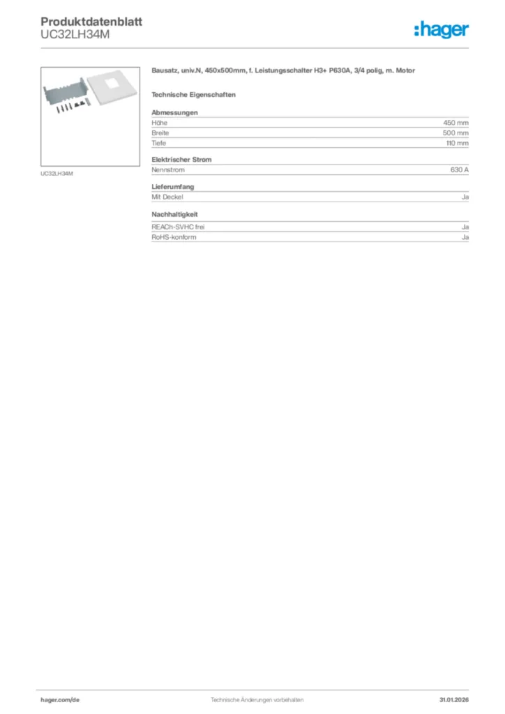 Hager Produktdatenblatt UC32LH34M