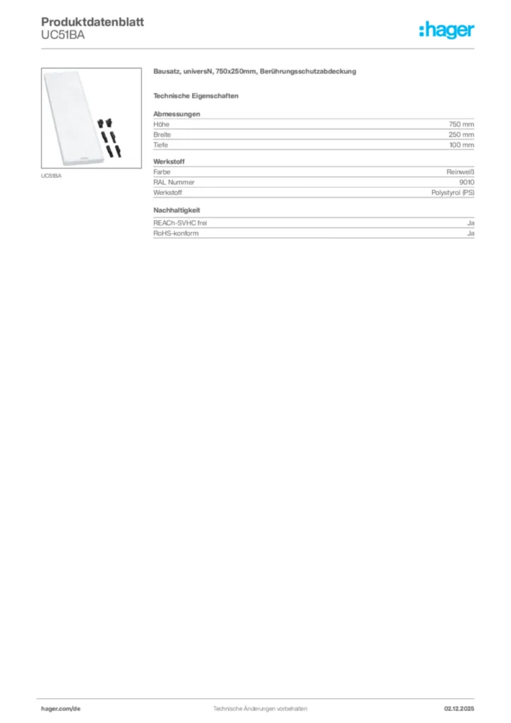 Bild Hager Produktdatenblatt UC51BA | Hager Deutschland