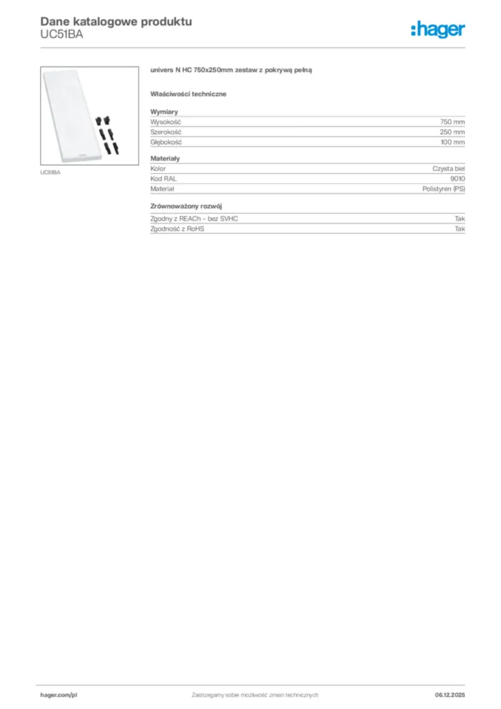 Zdjęcie Hager Karta katalogowa UC51BA | Hager Polska