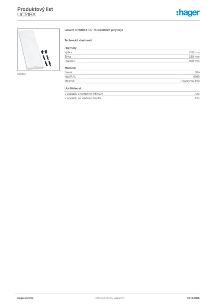 Obrázek Hager Product data sheet UC51BA | Hager