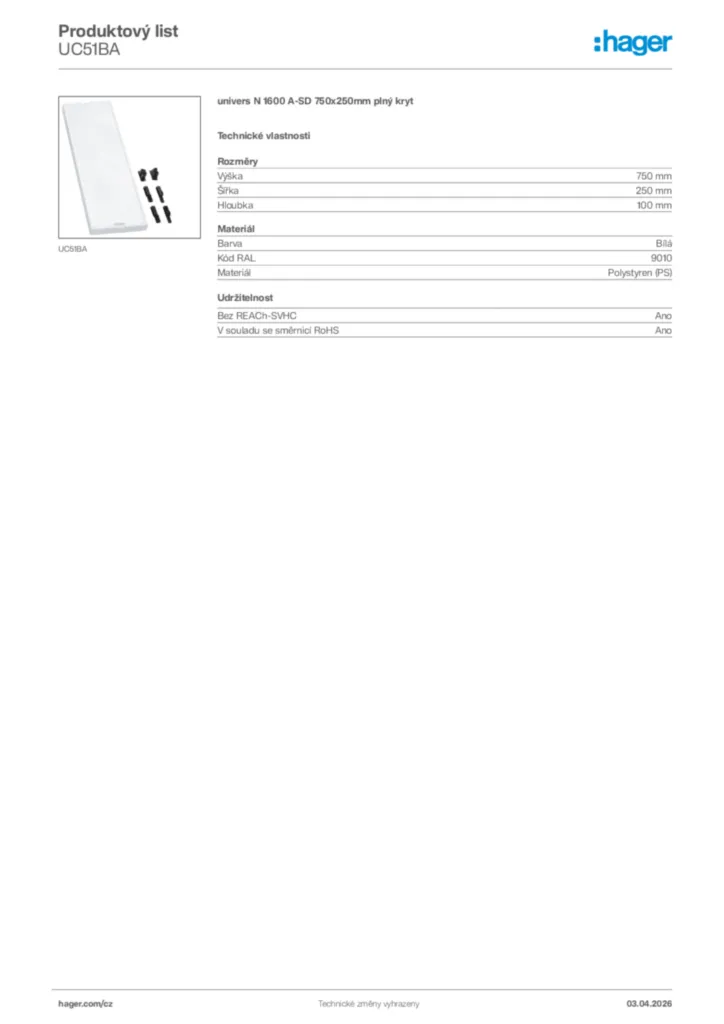 Obrázek Hager Product data sheet UC51BA | Hager