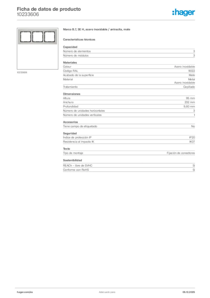 Imagen Hager Ficha de datos de producto 10233606 | Hager España