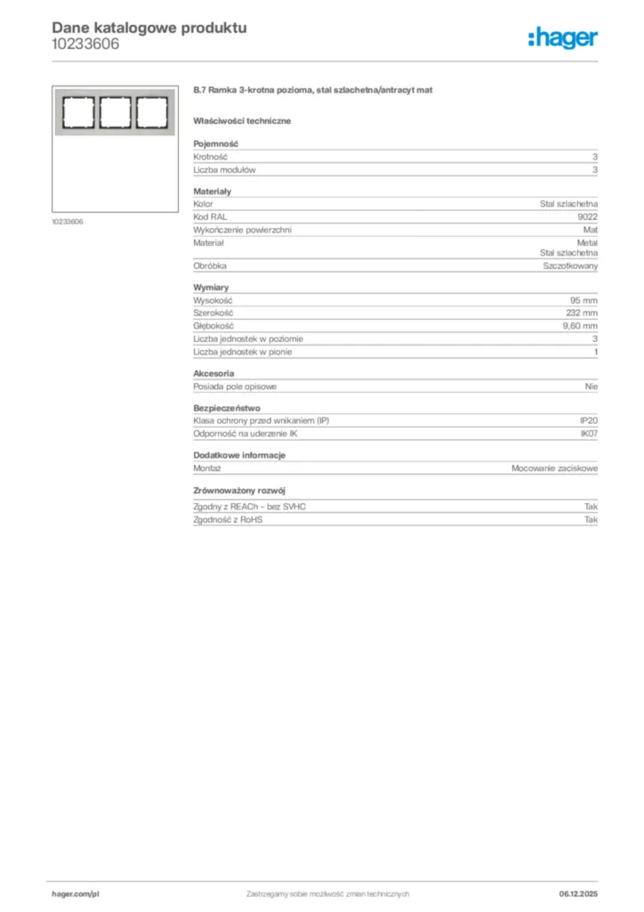 Zdjęcie Hager Karta katalogowa 10233606 | Hager Polska