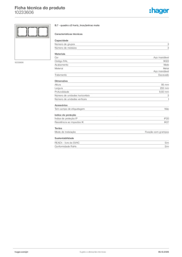 Imagem Hager Ficha técnica do produto 10233606 | Hager Portugal