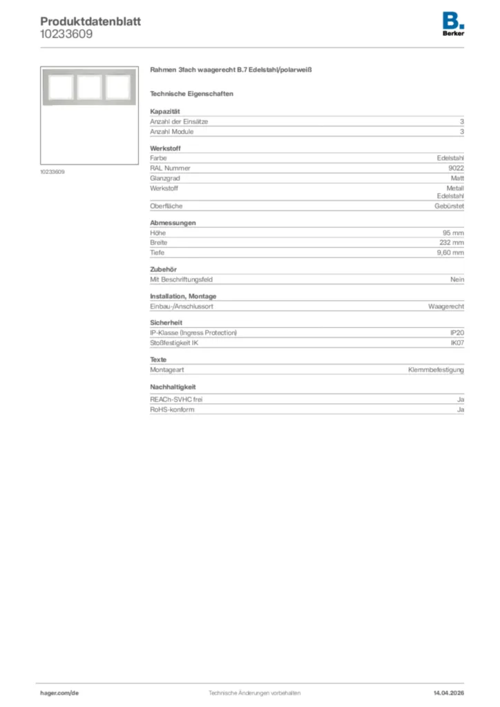 Bild Berker Produktdatenblatt 10233609 | Hager Deutschland