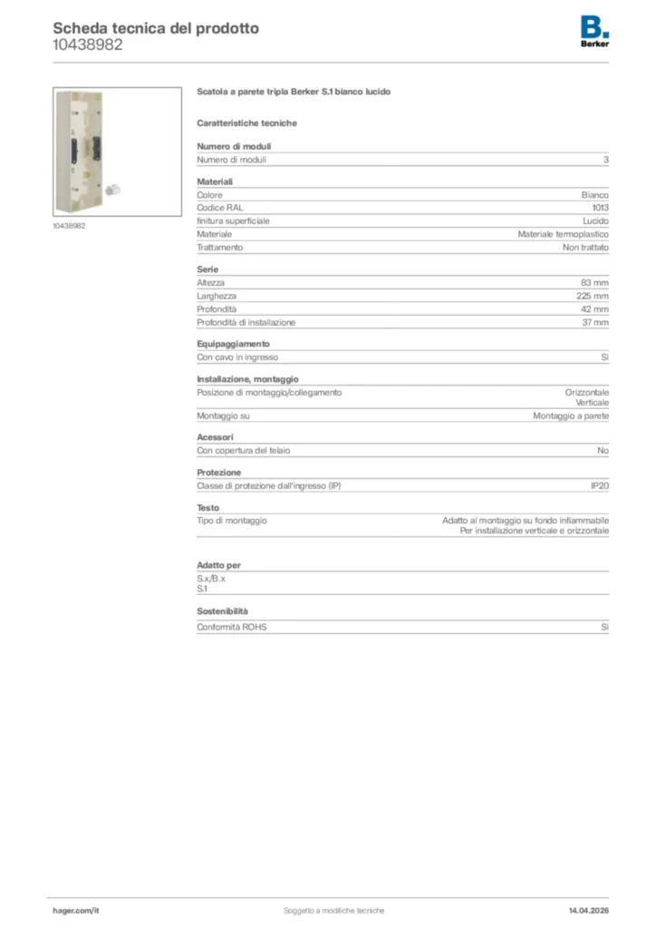 Immagine Berker Scheda tecnica del prodotto 10438982 | Hager Italia