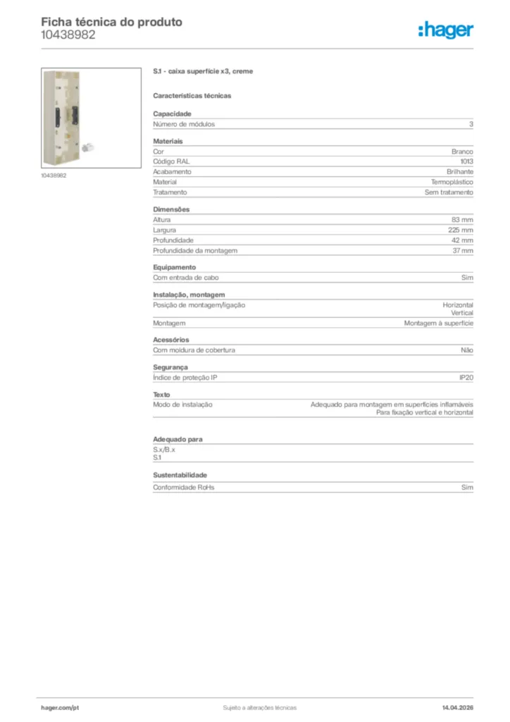 Imagem Hager Ficha técnica do produto 10438982 | Hager Portugal