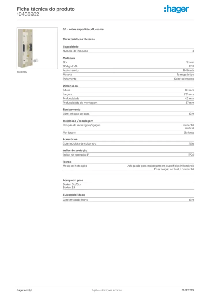 Imagem Hager Ficha técnica do produto 10438982 | Hager Portugal