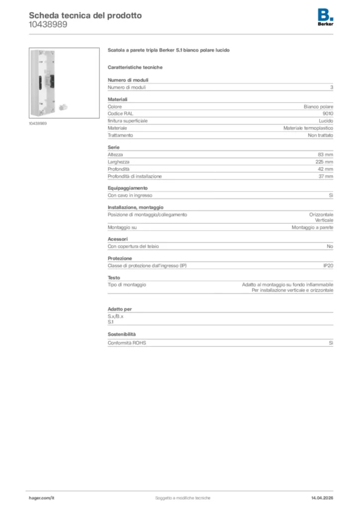 Immagine Berker Scheda tecnica del prodotto 10438989 | Hager Italia
