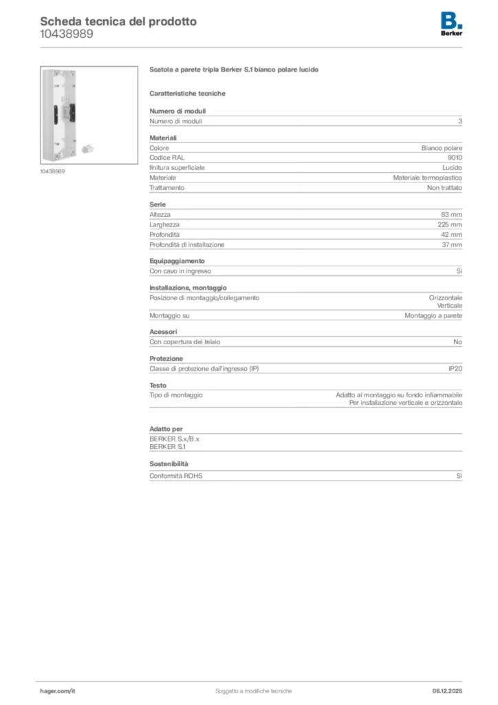 Immagine Berker Scheda tecnica del prodotto 10438989 | Hager Italia