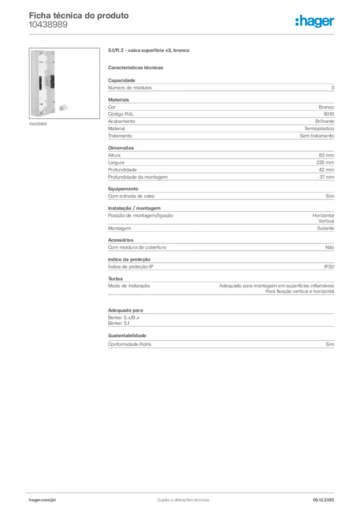 Imagem Hager Ficha técnica do produto 10438989 | Hager Portugal