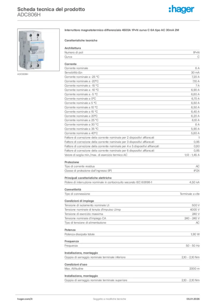 Immagine Hager Scheda tecnica del prodotto ADC806H | Hager Italia