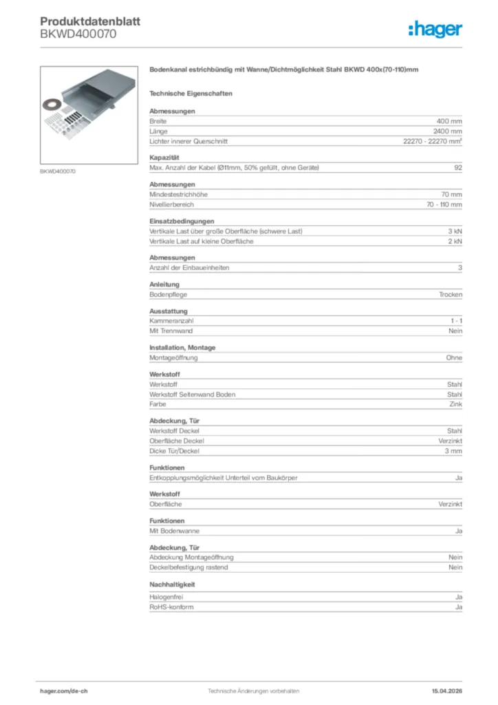 Bild Hager Produktdatenblatt BKWD400070 | Hager Schweiz