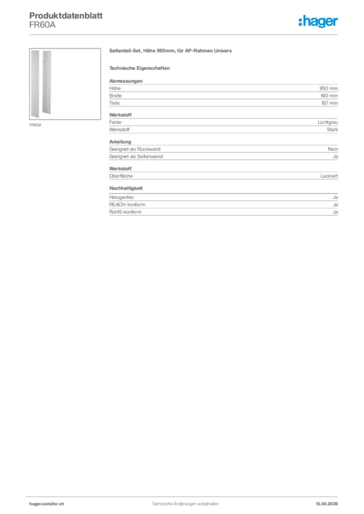 Bild Hager Produktdatenblatt FR60A | Hager Schweiz