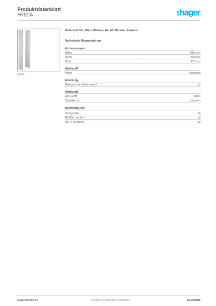 Bild Hager Produktdatenblatt FR60A | Hager Schweiz