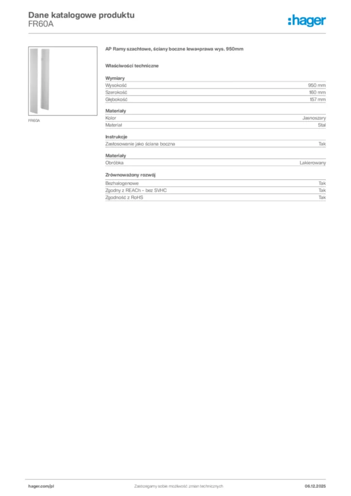 Zdjęcie Hager Dane katalogowe produktu FR60A | Hager Polska