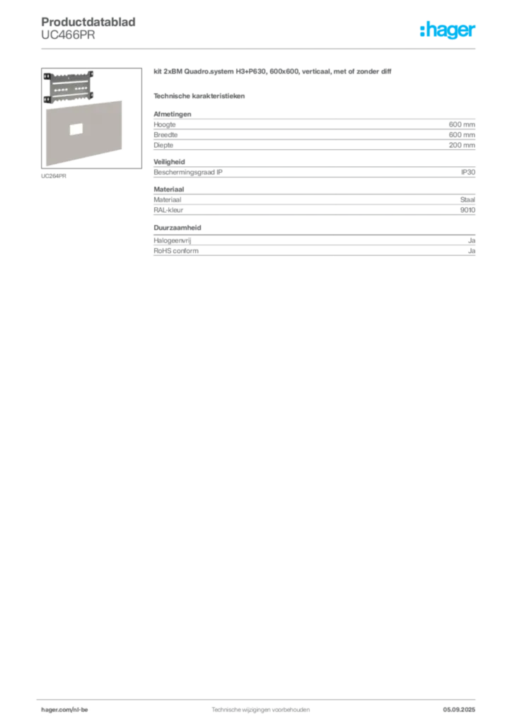 Afbeelding Hager Productdatablad UC466PR | Hager Belgium