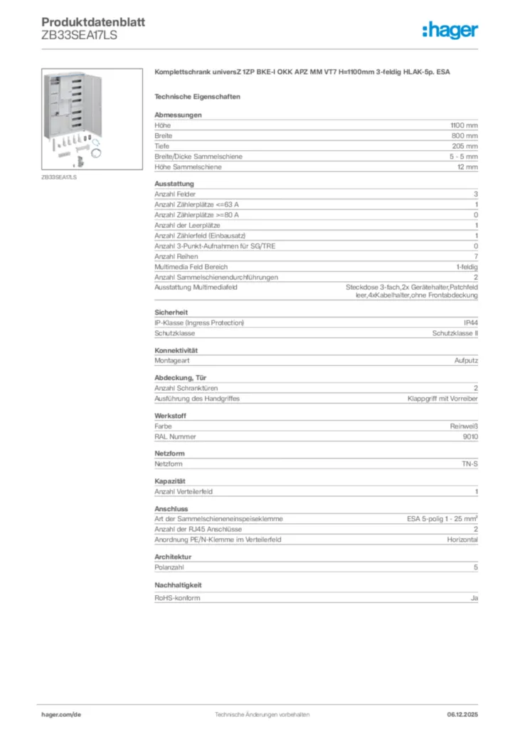 Bild Hager Produktdatenblatt ZB33SEA17LS | Hager Deutschland