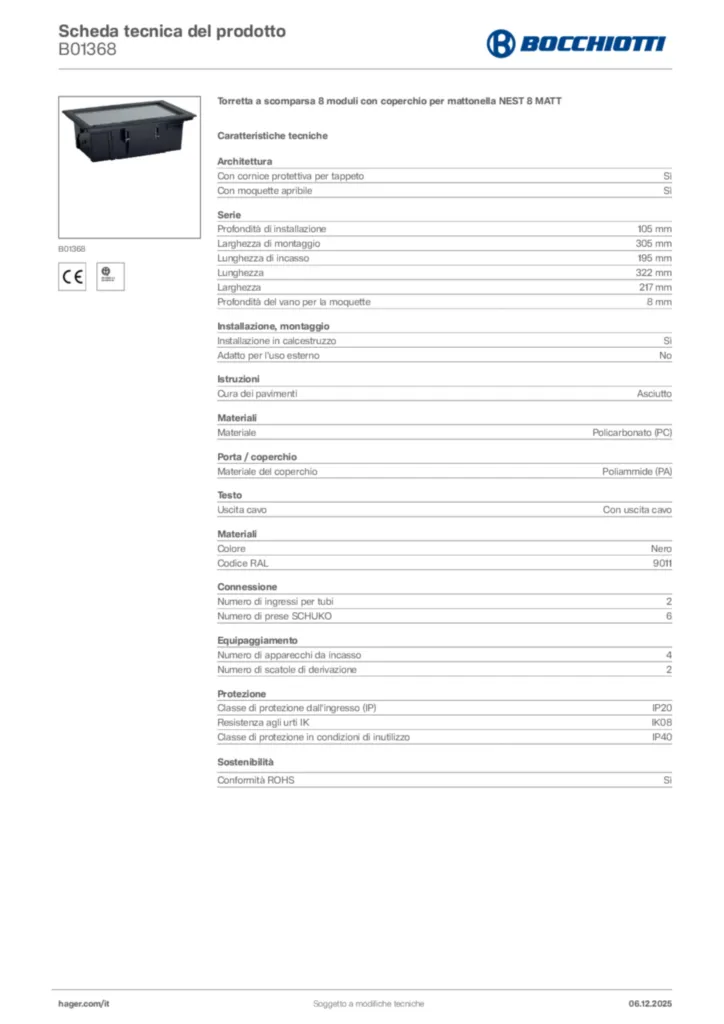 Immagine Bocchiotti Scheda tecnica del prodotto B01368 | Hager Italia