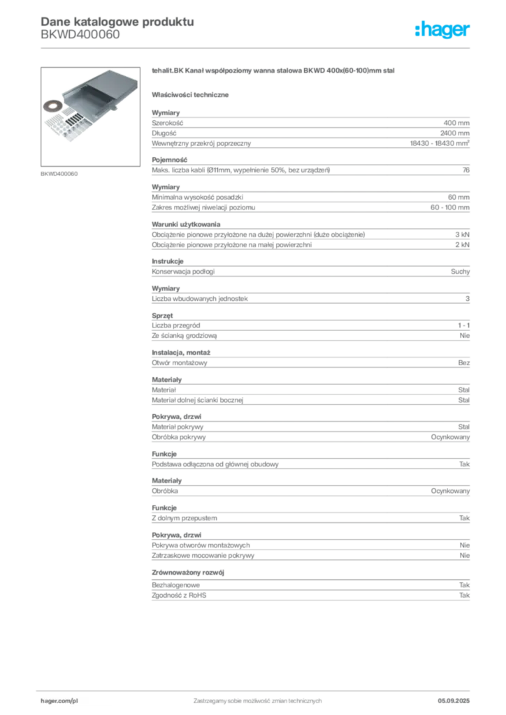 Zdjęcie Hager Dane katalogowe produktu BKWD400060 | Hager Polska
