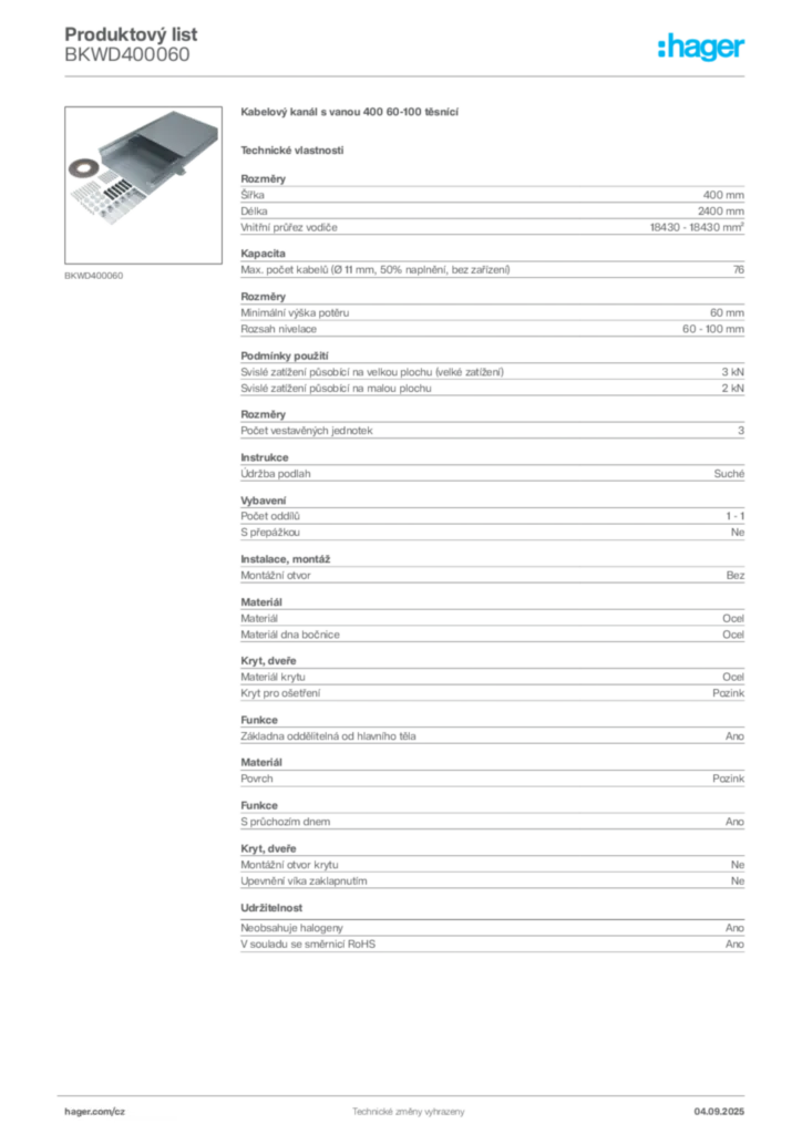 Obrázek Hager Produktový list BKWD400060 | Hager