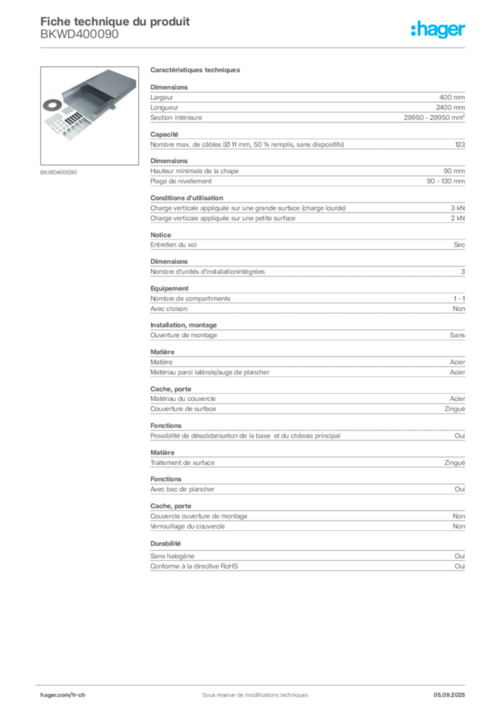 Image Hager Fiche technique du produit BKWD400090 | Hager Suisse